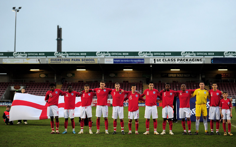 The England U17 team line up ahead of their final match in the Elite Qualifying Round.
